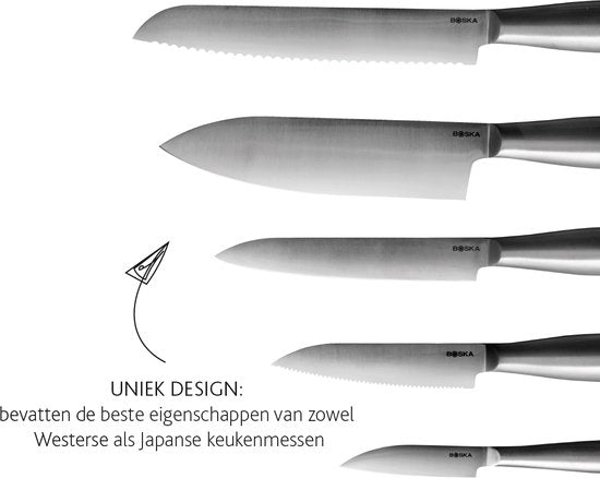 Boska Messerset Kopenhagen - 5 Küchenmesser - Für jede Art von Essen - Einzigartiges Design - Spülmaschinenfest - Rostfreier Stahl