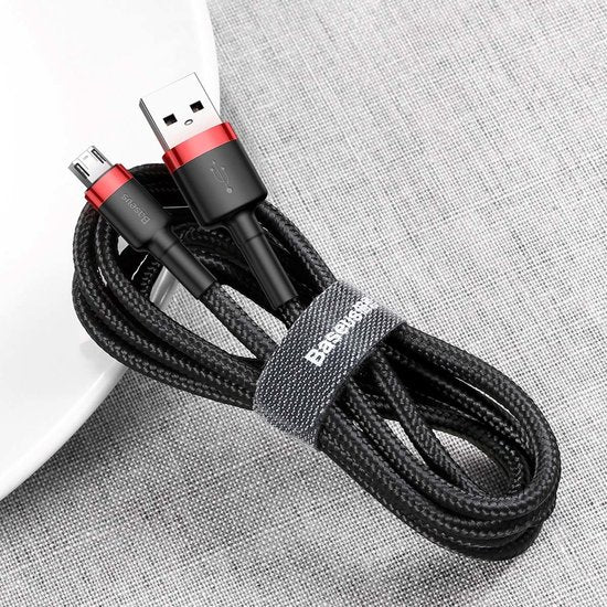 Baseus – Universelles USB-zu-Micro-USB-Kabel – Geeignet u. a. für Samsung und andere Geräte – 2 Meter – 1,5 A – Schwarz/Rot