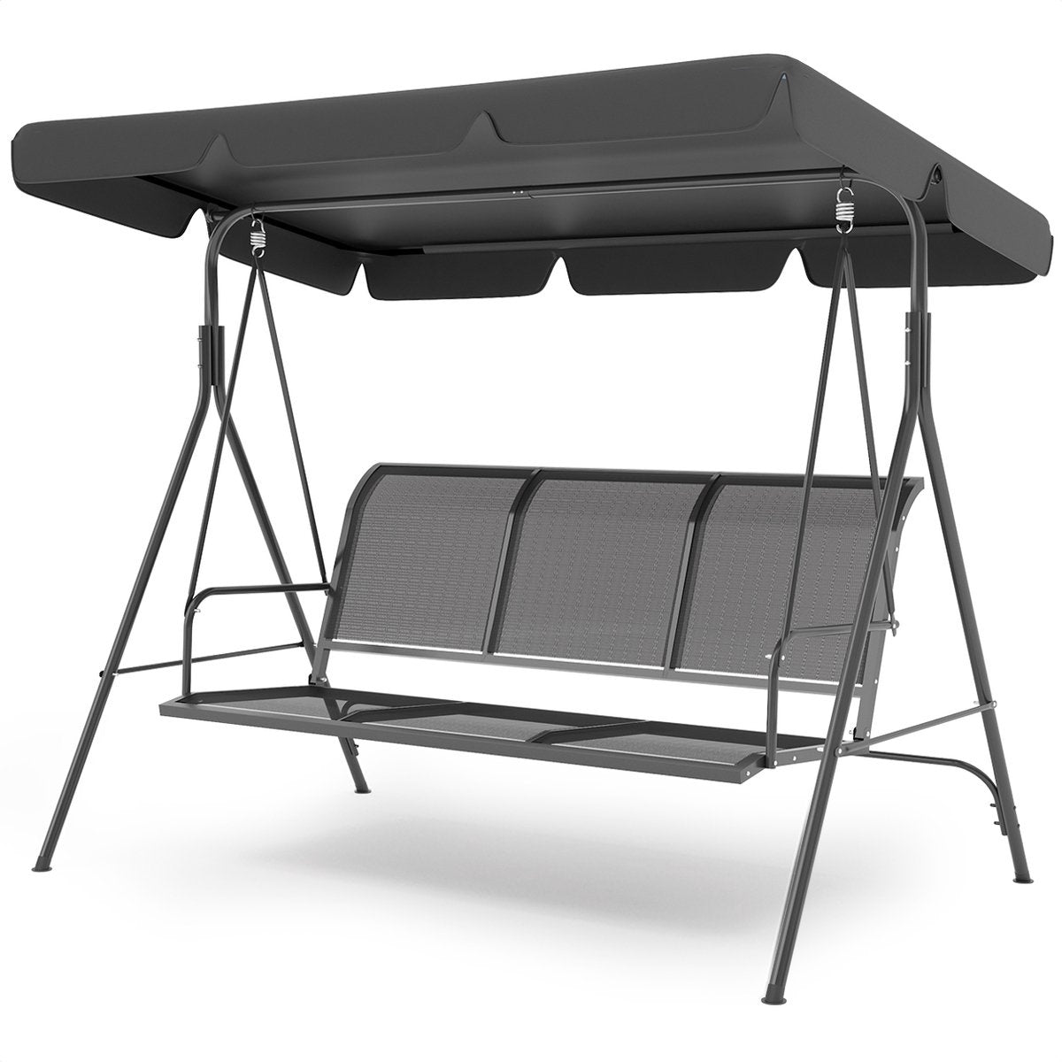 LifeGoods Schaukelbank - 3-Sitzer - Bis zu 250KG - Kippbares Dach - UV-beständiger Sonnenschirm - 172x104x162cm - Grau