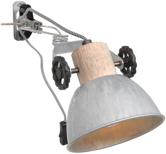 Klemmstrahler und Wandleuchte Gearwood 2752NI Nickel, E27-Fassung, trendiges Design, aus Holz und Metall, für den Innenbereich, dreh- und neigbar