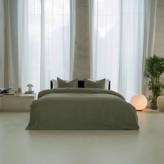 Kayori Emma Bettbezug aus Baumwollsatin – 140 x 200–220 cm + 1 Kissenbezug – Einzelbett – Dunkelgrün