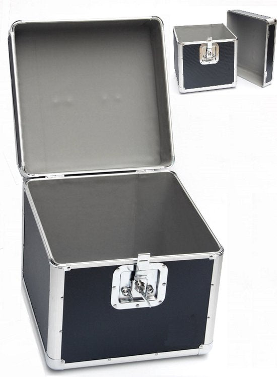 Vinylkoffer LP-Koffer für 70 bis 100 Schallplatten abschließbar schwarzes Aluminium