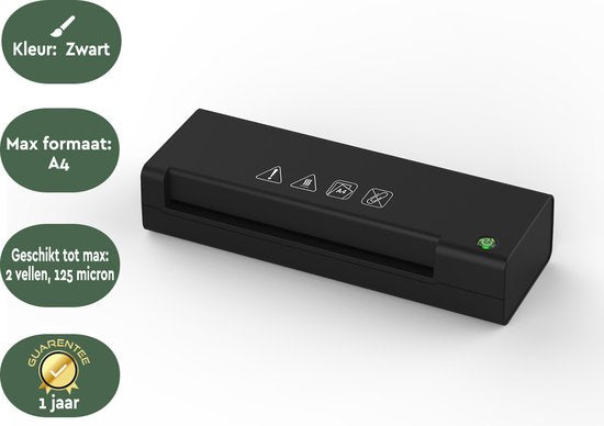 BRASQ Laminator A4 Schwarz - Laminiermaschine - Laminator - Weichmacher - bis zu 125 Mikrometer pro Blatt
