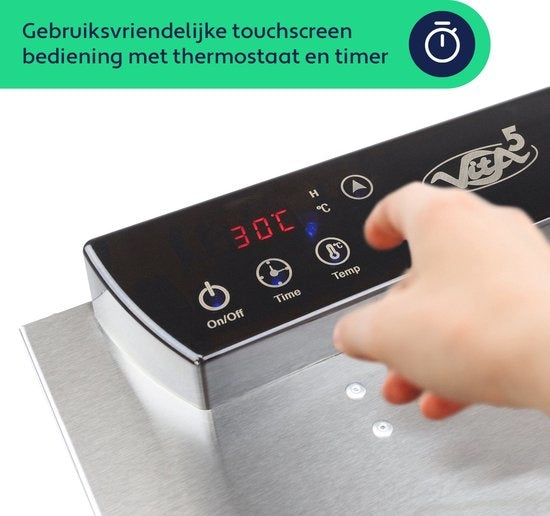 Vita5 Nobel S Food Dehydrator - Dörrgerät - Edelstahl - 24-Stunden-Timer - 30-90Â°C - 400 Watt - LED-Kontrollfeld - Dehydrator - 6 Schichten