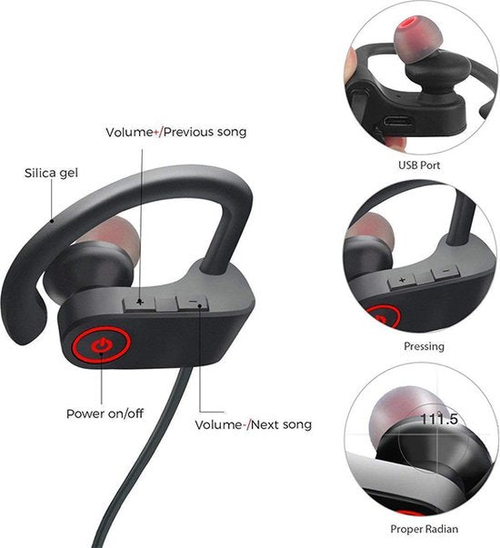 Kabellose In-Ear-Bluetooth-Kopfhörer, Sport-Headset - Kabelloses Headset - schwarz/rot U8