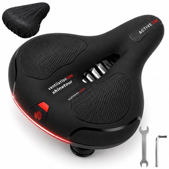 Brixy Ergonomischer Fahrradsattel – inkl. Sattelüberzug – Gelpolster & Federung – reflektierend – atmungsaktiv – Unisex – schwarz