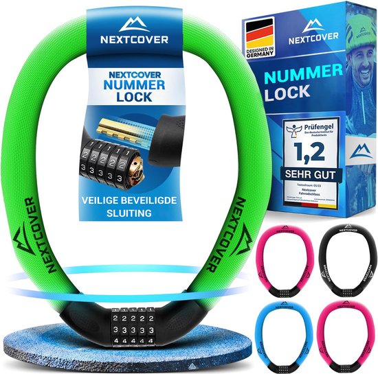 NEXTCOVER® Digit Lock Fahrradschloss - Das Original - [SAFESECURE] Hohe Sicherheit - Fahrradschlösser mit 5-stelligem Zahlencode, Zahlenschloss Fahrradstahl - Fahrradschloss perfekt für E-Bike - Kettenschloss Gemüse