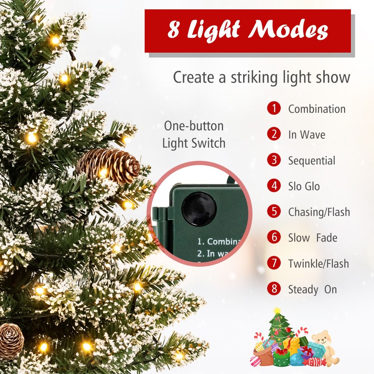 Coast Künstlicher Weihnachtsbaum Tischplatte 64 cm Grün - Mini-Weihnachtsbaum mit Schnee - 50 LED-Lichter - 8 Lichtstufen