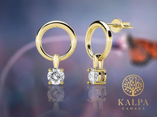 Yolora Damen Ohrringe mit Kalpa Camaka Kristallen - Farbe Gold - 18K Gelbgold vergoldet - Damen Ohrringe Gold - Ohrstecker - Schmuck - Luxus Geschenkbox - Geschenkbox - Exklusive Geschenkbox - Schöne Geschenkverpackung