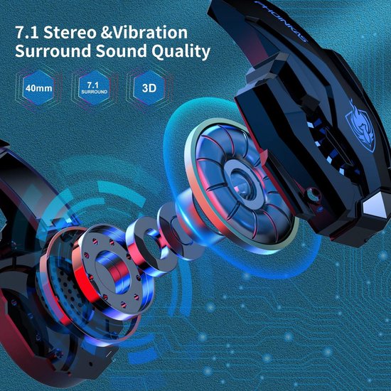 PHOINIKAS G9000 BT Bluetooth Laptop Gaming Headset mit Mikrofon Over-Ear Kopfhörer -Schwarz blau