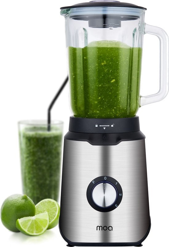 MOA - Leistungsstarker Mixer - Mit Glaskrug - 1,5 Liter - 1000 Watt - TB61 - Edelstahl