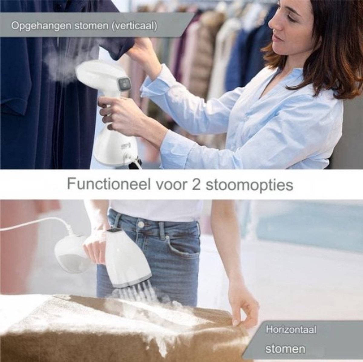 LEBENLANG Dampfbügeleisen - Händetrockner mit LCD & 2 Aufsätzen - 1500W - 300 ml - 7 x 4 x 10 cm - Weiß