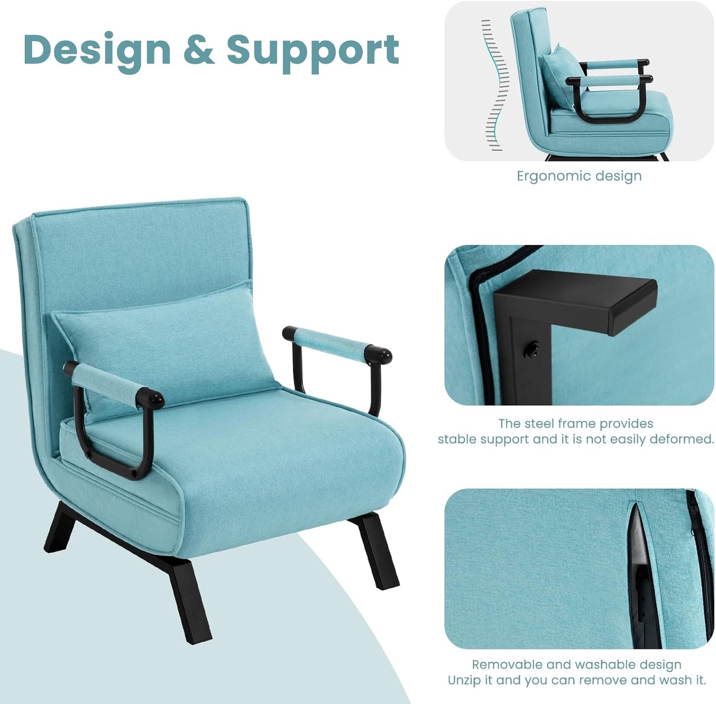 WOLTU 3-in-1-Schlafsessel – Gästebett – Blau – 65 x 75 x 78 cm