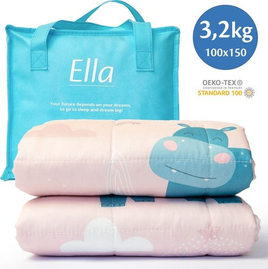 Ella - Gewichtsdecke - für Kinder - Nilpferd Muster - 3.2kg - 100 x 150cm - OEKO-TEX Baumwolle - Rosa