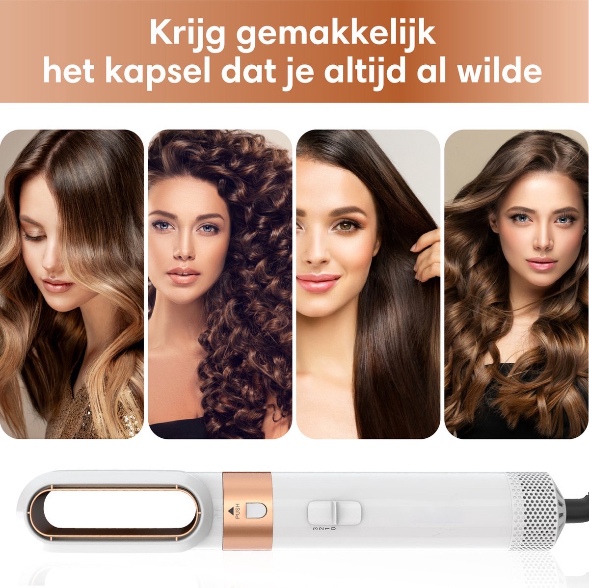 Professionals Airstyler – 5-in-1-Haarstyler – inkl. Reisetasche – Föhnbürste – Multistyler – Hairwrap – Lockenbürste – Haarstyler – Haarstyler – Glätteisen – Weiß