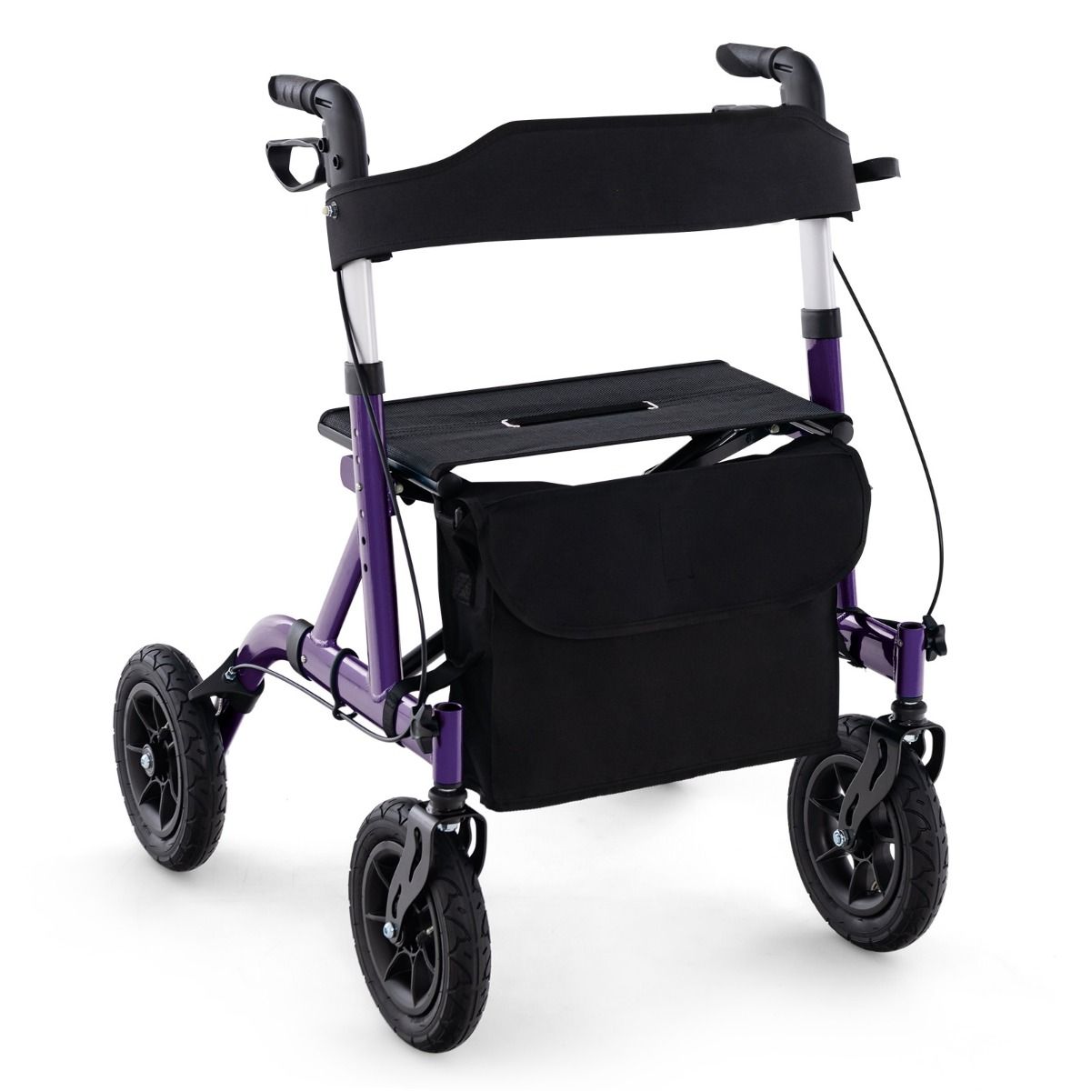 Coast Faltbarer Rollator mit Sitz – 2-in-1-Rollstuhl und Gehhilfe – 6-fach höhenverstellbar – lila