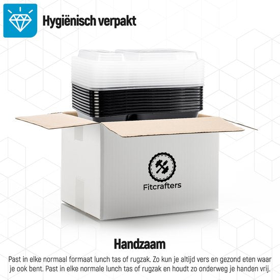 Fitcrafters Meal Prep Trays - Frischhalteschalen - Tiefkühlschalen - 10 Stück - 2 Fächer - 1L - BPA frei