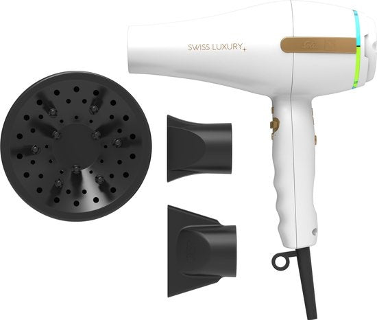 Solis Swiss Luxury Haartrockner – 2100 W – 11 Stufen – Ionenfunktion – Inkl. Stylingdüsen & Diffusor – Weiß