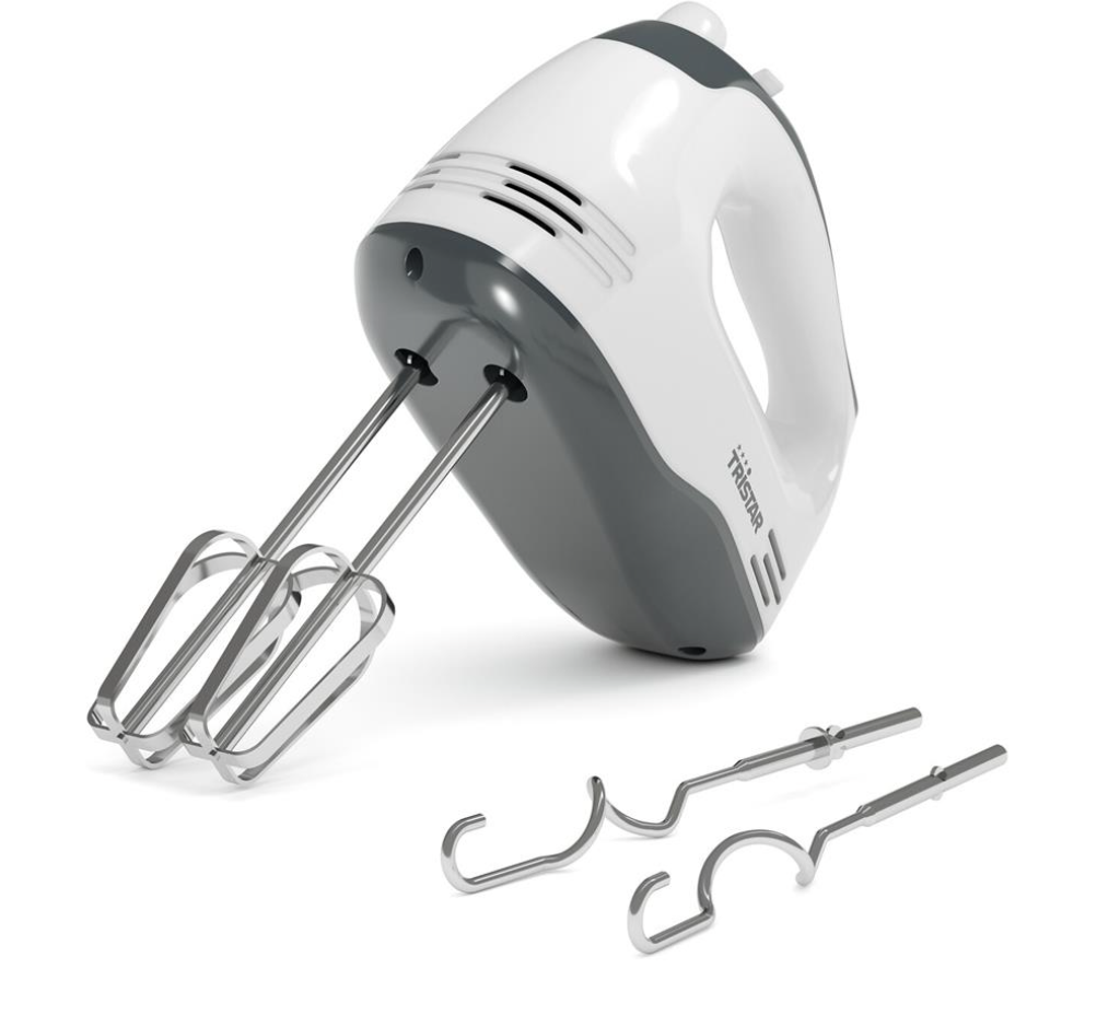 Tristar MX-4204KL Handrührgerät, weiß – 200 W – 5 Geschwindigkeitsstufen – Knethaken aus Edelstahl