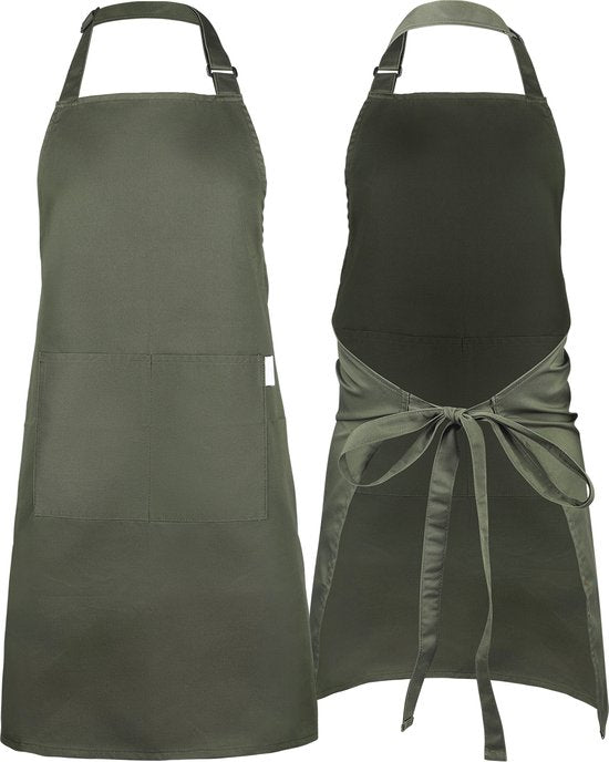 Küchenschürze - Wasser- und schmutzabweisend - Professionelle Kochschürze - Schürze für Frauen und Männer - Catering-Schürze - Unisex - Verstellbare Schnalle - Extra große Fächer - Grün