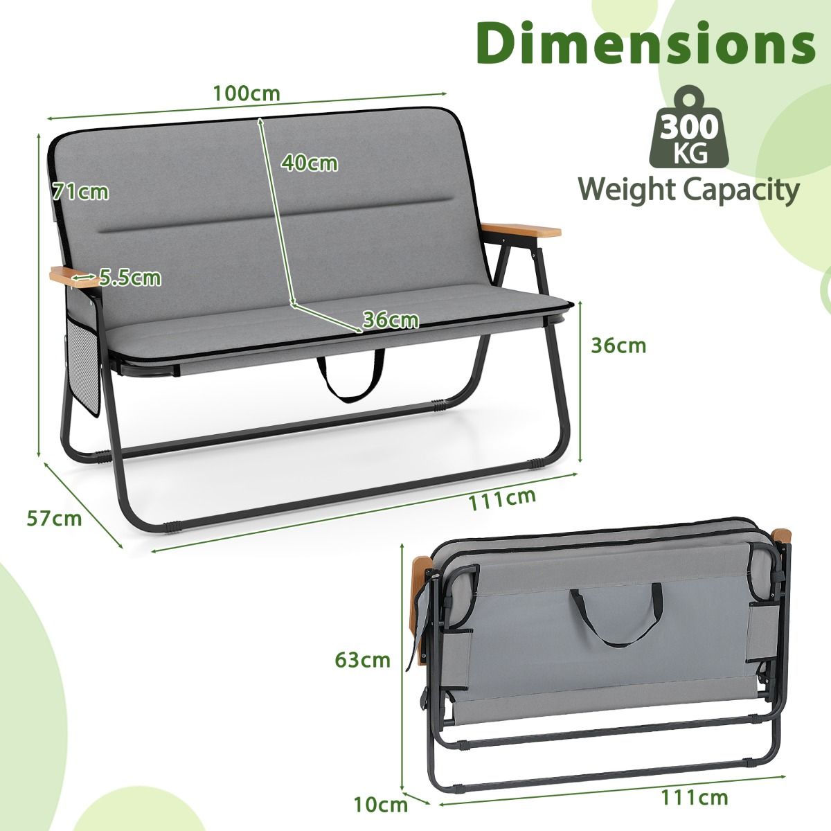 Coast Doppel-Campingstuhl – zusammenklappbar – abnehmbares Kissen – grau