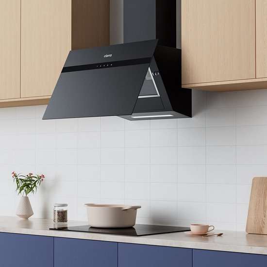 CIARRA CBCG6736H-G 60 cm schräge Dunstabzugshaube, schwarz – Milchglas mit Anti-Fingerabdruck-Beschichtung – mit WLAN – inklusive Set mit Aktivkohlefiltern – 650 m³ – Energieeffizienzklasse A+++