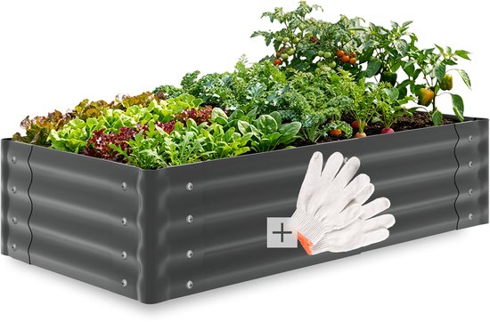 tectake® Erhöhter Pflanzkübel – 120 x 60 x 30 cm – 200 l - Pflanzkübel für den Außenbereich – Anzuchtkasten – Gemüsegarten-Kasten – Verzinkter Stahl – Offener Boden – Kräutergarten – Gartenkübel – Ergonomisch