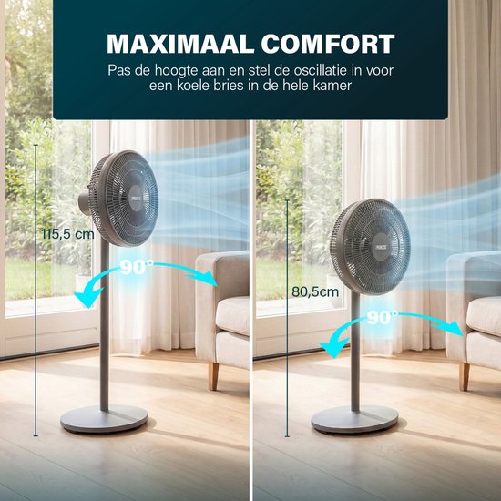 Princess DC Standventilator – besonders leise – ⌀44 cm – 12 Geschwindigkeitsstufen – Schwenkfunktion – Timer 1–8 Stunden – mit Fernbedienung – 30 W – grau – 354822
