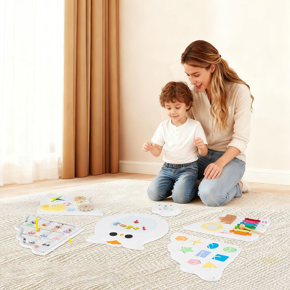 Coast Wand-Aktivitätenbrett „Eule“ – 11-in-1-Lernaktivitätenbrett – Montessori-Spielzeug – weiß