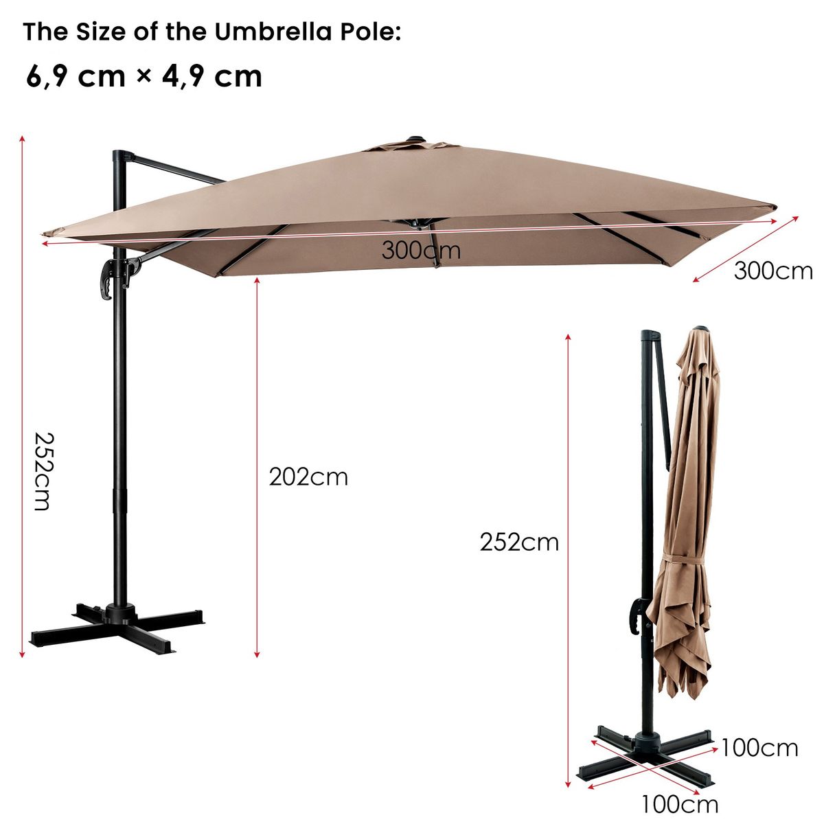 Coast Schwebeschirm – um 360° drehbar und neigbar – 300 x 300 cm – beige