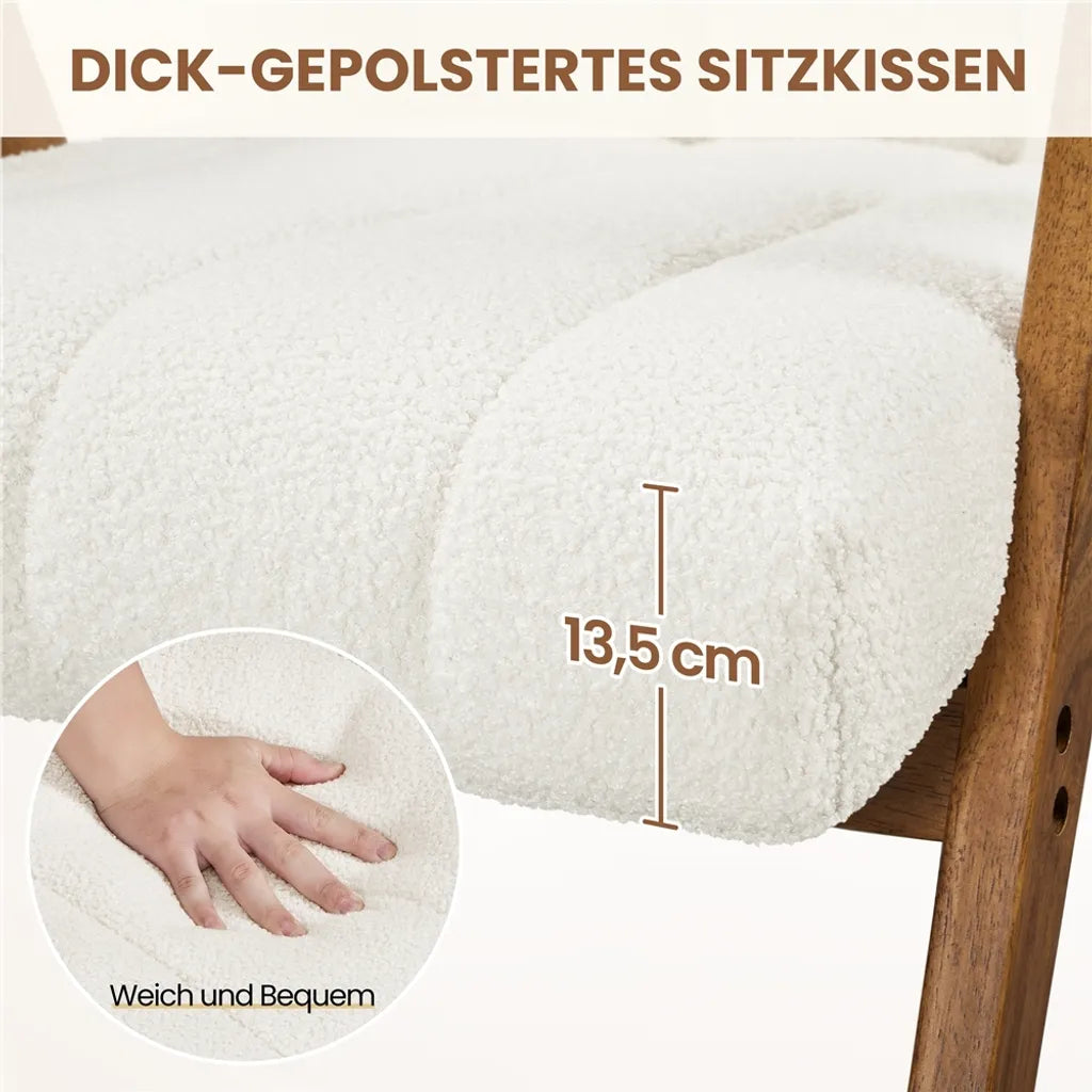 Yaheetech Sessel Weiß - Bouclé Lounge Chair mit Armlehnen und Holzbeinen - 60,5 x 68,5 x 73 cm
