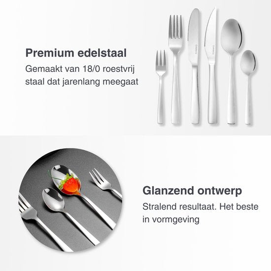 Deleca 6 Personen Besteckset Essential (36 Teile) - Löffel, Messer, Gabeln, Steakmesser & Kuchengabeln - Spülmaschinenfestes Besteck - Glänzend Silber / Edelstahl