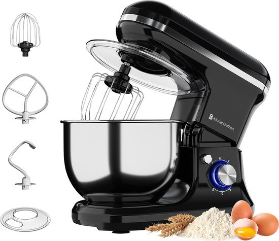 KitchenBrothers Küchenmaschine - Küchenroboter - 5L - Küchenmixer - 1200W - Schwarz