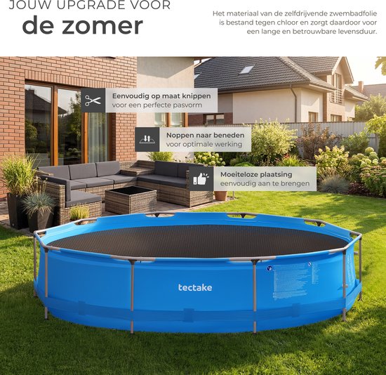 tectake® Schwimmbad-Abdeckplane – Rund, Ø 381 cm – Noppenfolie – Schwimmbadabdeckung – Sonnenfolie – Wärmefolie – Schwimmbadheizung – Selbstschwimmend – Auf Maß zuschneidbar – Schwarz
