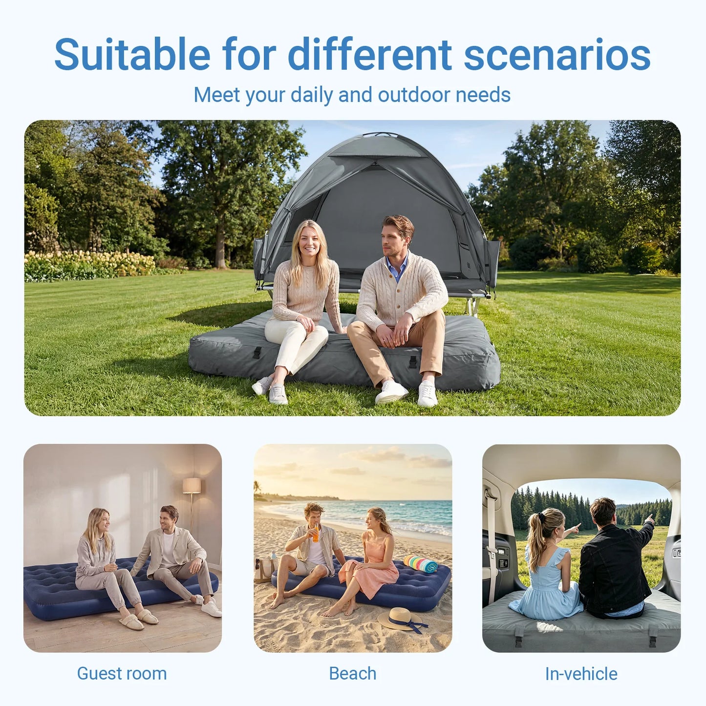 SoBuy OGS32-II-L-HG-P01 Aufblasbare 2-Personen-Campingmatratze, grau – mit Kissen, Spannbetttuch und Pumpe, 191 × 137 cm