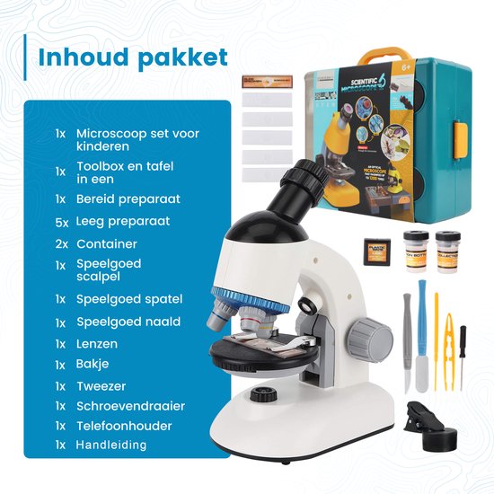 ODESSEY - Mikroskop - mit Werkzeugsatz - 1200X Vergrößerung - Kinder - Weiß