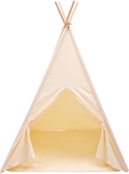 Sunny Vera Tipi-Zelt in Creme für Kinder – Wigwam-Spielzelt aus Baumwolle mit Fenster – Tipi-Zelt für Kinder mit Bodenmatte – 110 x 110 x 160 cm – Stangen aus Holz