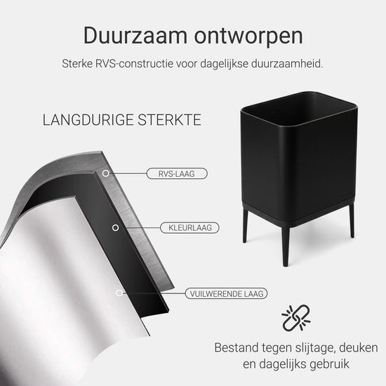 Abfallbehälter mit 60-Liter-Fach – inklusive 2x 30-Liter-Abfalltrennringen – Edelstahl – Schwarz – 42 x 33 x 76 cm – STAUS&BACH Nuvio