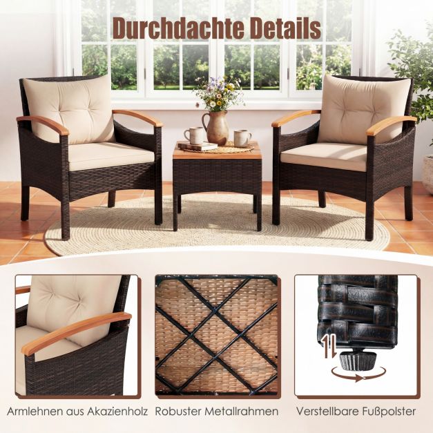 Coast 3-teiliges Rattan-Gartenset – Stühle 60,5 x 60 x 73 cm – Braun