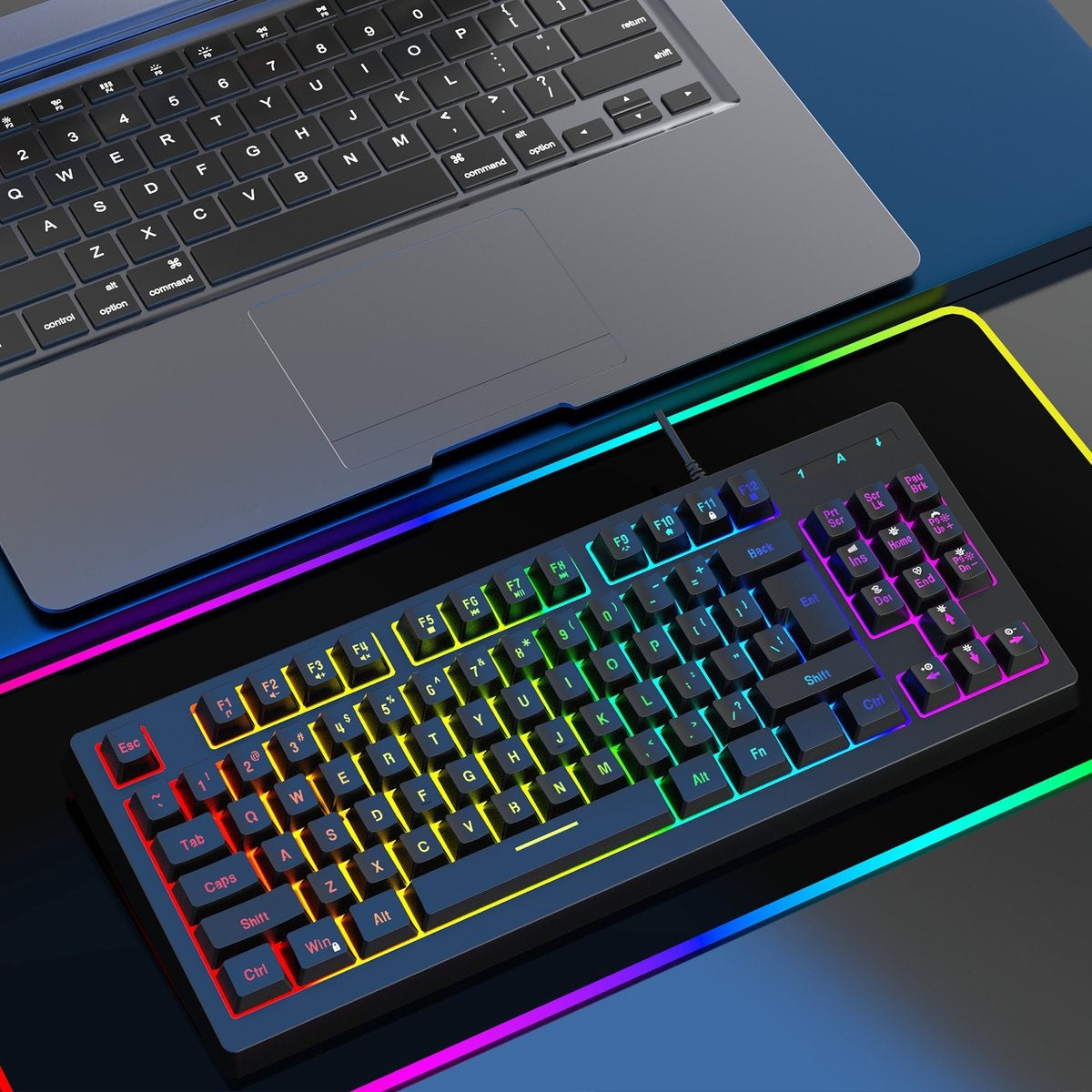 Fuegobird V100 Wired Gaming Keyboards - Membrantastatur - RGB Beleuchtung - TKL - 87 Tasten - Schwarz