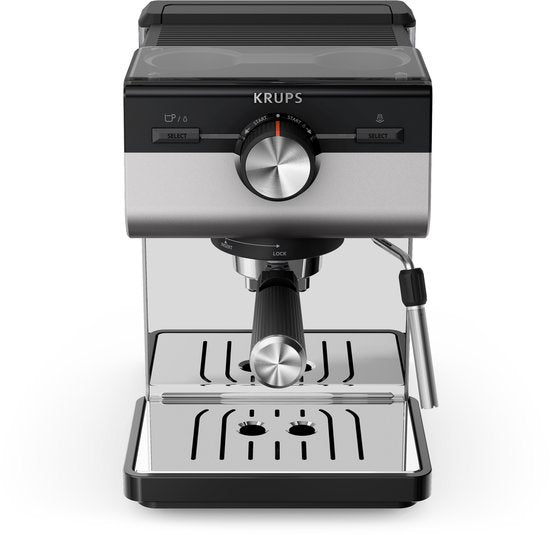 Krups Authentic XP384E10 Kolbenmaschine – Espressomaschine – 15 bar – Thermoblock-System – Edelstahl – inklusive Dampfdüse – geeignet für gemahlenen Kaffee und ESE-Pads