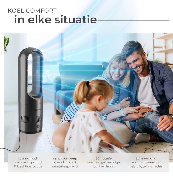 tectake® Turmventilator Polar – Säulenventilator inklusive Fernbedienung – 8 Geschwindigkeitsstufen und Timer – 80°-Schwenkfunktion – Leiser Ventilator (35–55 dB) - Standgerät mit LED-Bedienfeld – 55,5 cm hoch – Luftkühler – Anthrazit