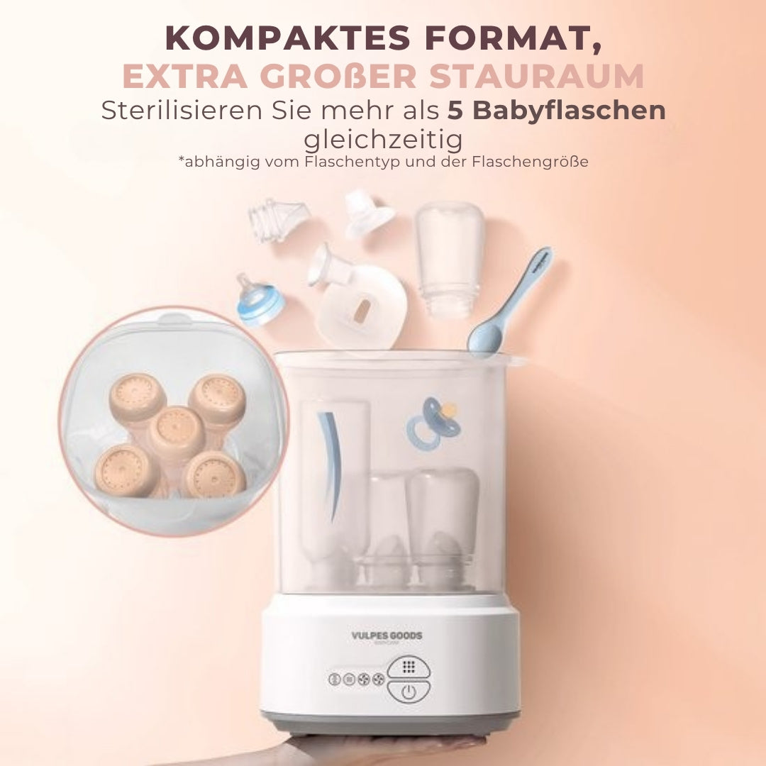 Vulpes Goods BabyCare 5-in-1-Flaschensterilisator elektrisch - Dampfsterilisator mit Trockenfunktion - Flaschensterilisator PRO - inkl. Reinigungsset