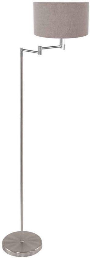Stehlampe Bella 3879ST in Stahloptik mit grauem Velours-Lampenschirm, ausklappbar, aus Metall und Textil, Höhe 154 cm, Durchmesser des Lampenschirms 30 cm – Mexlite
