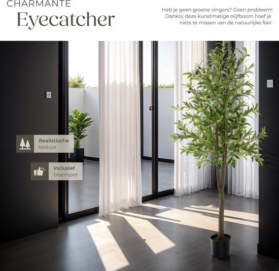 tectake - Künstlicher Olivenbaum Oleand - Mediterrane Kunstpflanze mit realistischen Blättern und Oliven - Pflegeleicht und vielseitig einsetzbar - Inklusive stabilem Blumentopf - Höhe: 180 cm