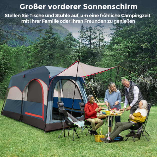 Coast 6-Personen-Campingzelt mit 2 Schlafbereichen und Trennwand – Familienzelt mit Regenschutz und Vordach – Blau