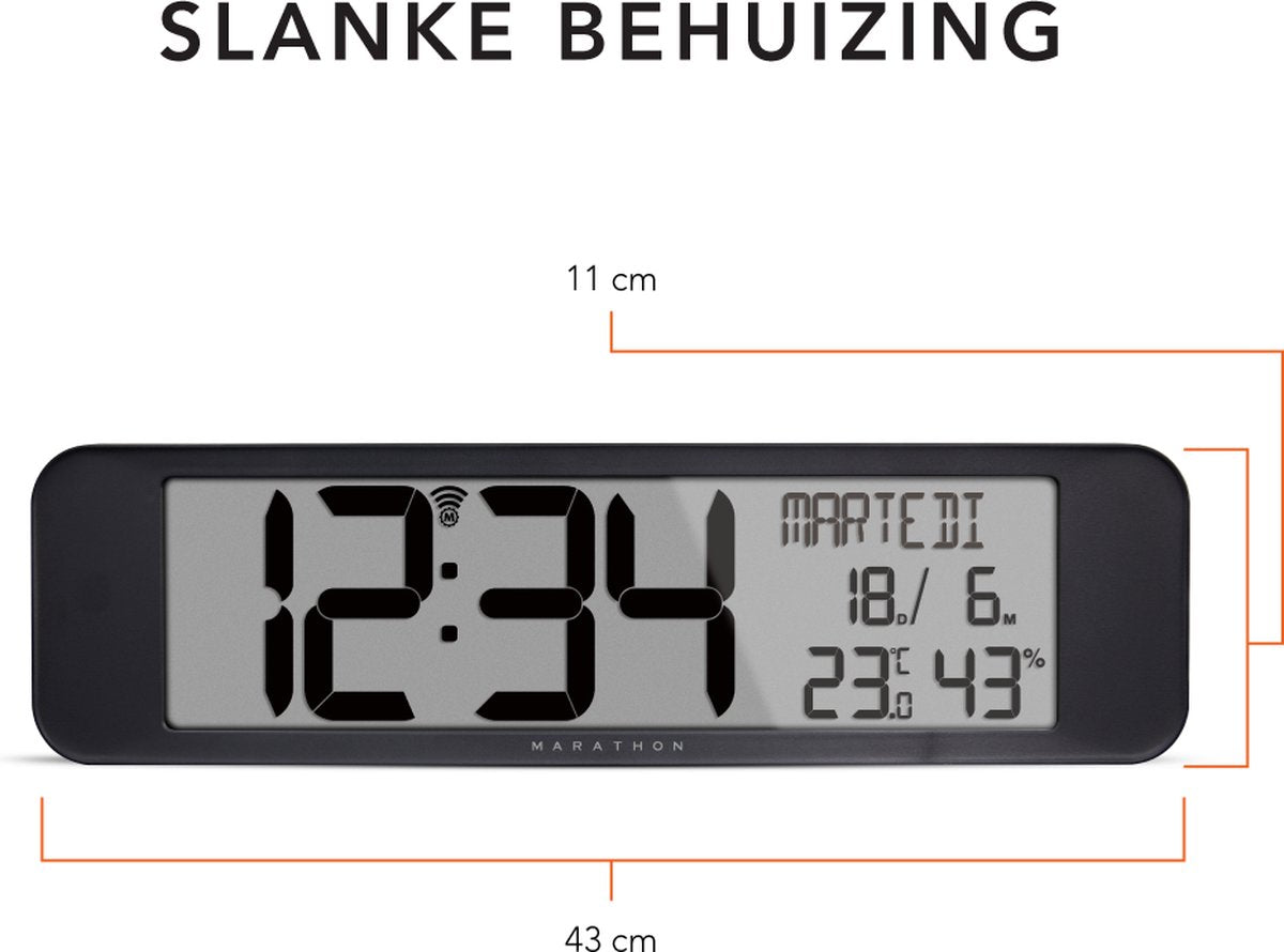 Marathon Vancouver Funk-Kalenderuhr - Schwarz - 36,8 x 23,5 cm - Ultrabreites Display mit großen Ziffern