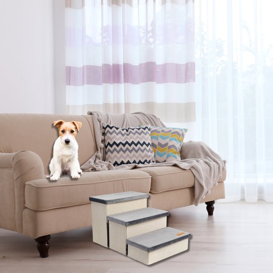 Hundetreppe Stabile Hundetreppe - Für Hunde mit Ablage - Für Sofa oder Bett - Bis zu 60 kg - Anthrazit - Universal