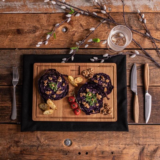 Boska Steakmesser / Steakmesser-Set Oslo+ - 4 Stück - Edelstahl - Für Fleisch und Gemüse - Antihaftbeschichtung - Europäisches Eichenholz