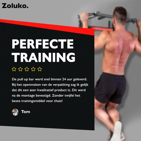 Zoluko Professional Dip & Pull Up Bar Wandhalterung - 200kg Tragkraft - Dip Station - Inkl. E-Book - Einfache Montage - 2 in 1 Klimmzugstation und Dip Station für den Heimsport - Klimmzugstange Fitness - Dip Bars - Chin Up Bar - Schwarz/Rot
